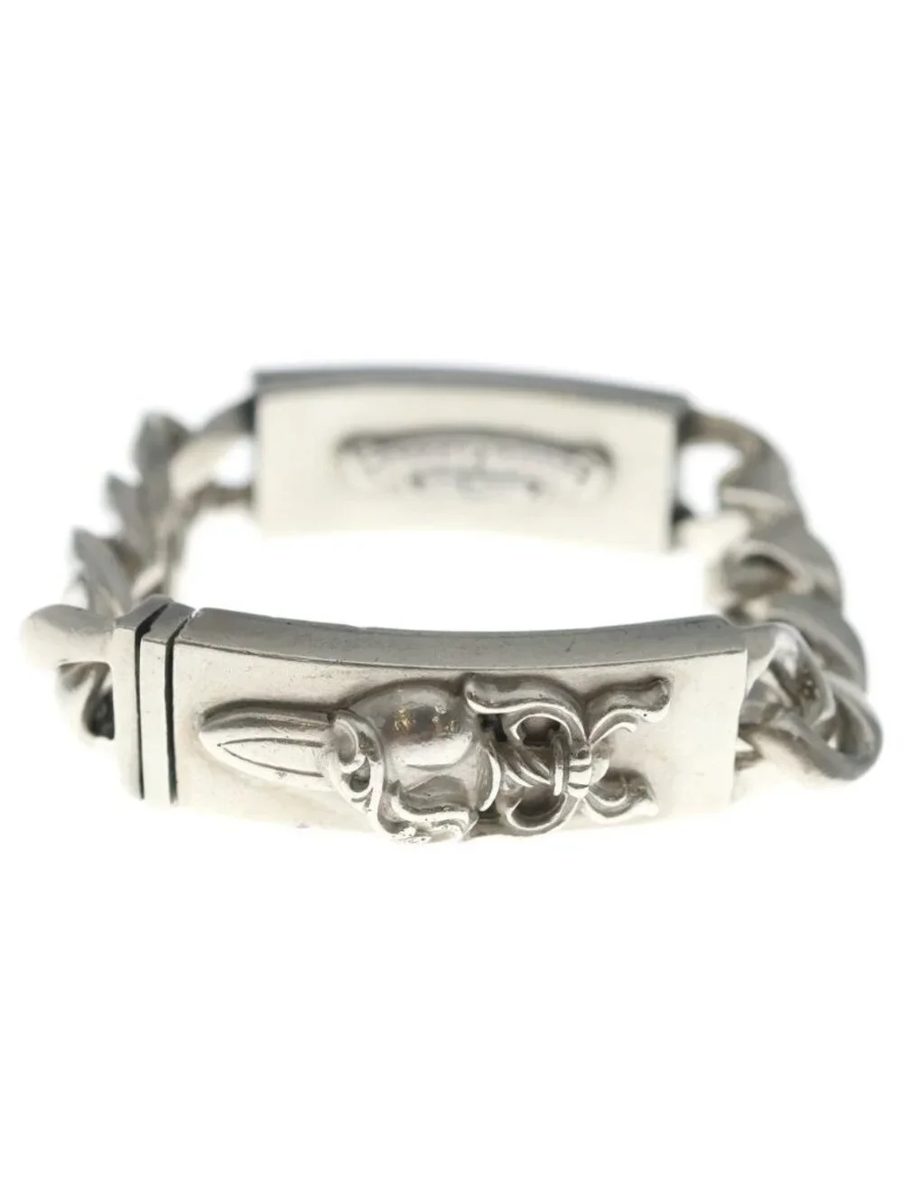 Chrome Hearts Double ID Floral Heart Daga Bracelet Silver